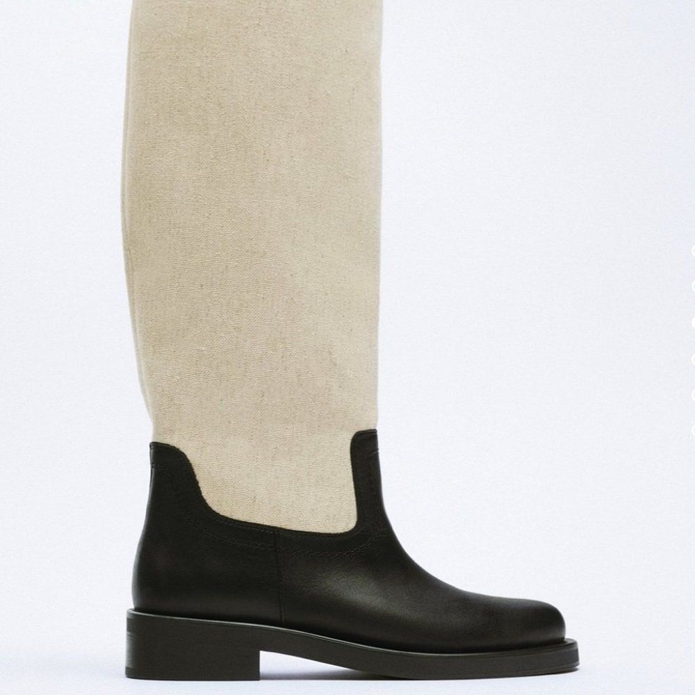 Combined leather knee high boots